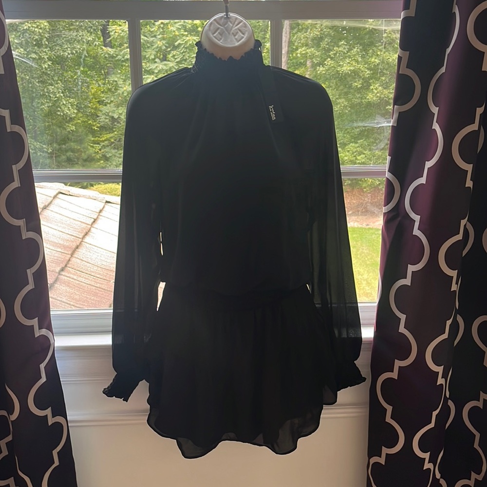 Krisa x Revolve smocked turtle neck dress (black)